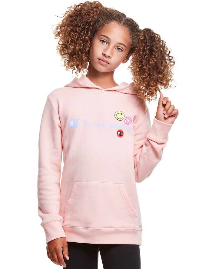 Champion Fleece Smiley Face Kiz Çocuk Kapşonlu Sweatshirt Mercan ( CWUZRL564 )